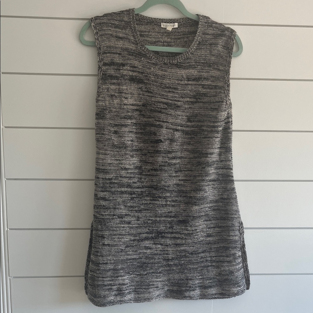 Eileen Fisher Black and White Linen Knit Tunic Top Size XS